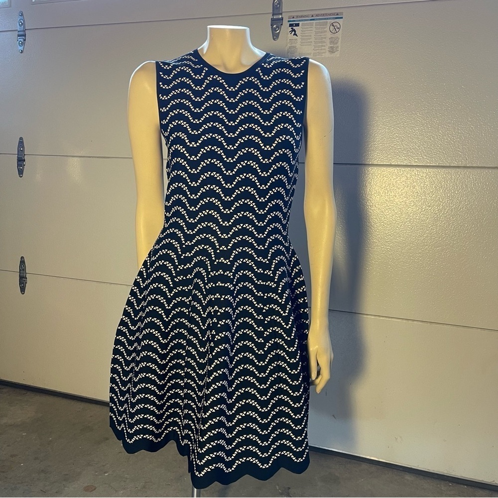 Ted Baker Black White Knit Bodycon Dress Geometric Jacquard Size 3